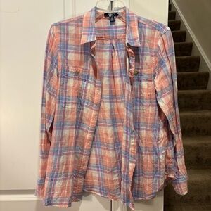 Chaps Pink and Blue Plaid Casual Shirt